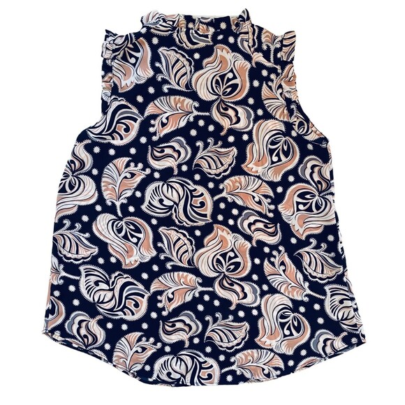 ANN TAYLOR Blouse Women’s Petite Small Navy Semi Sheer Sleeveless Paisley Print - Picture 5 of 11